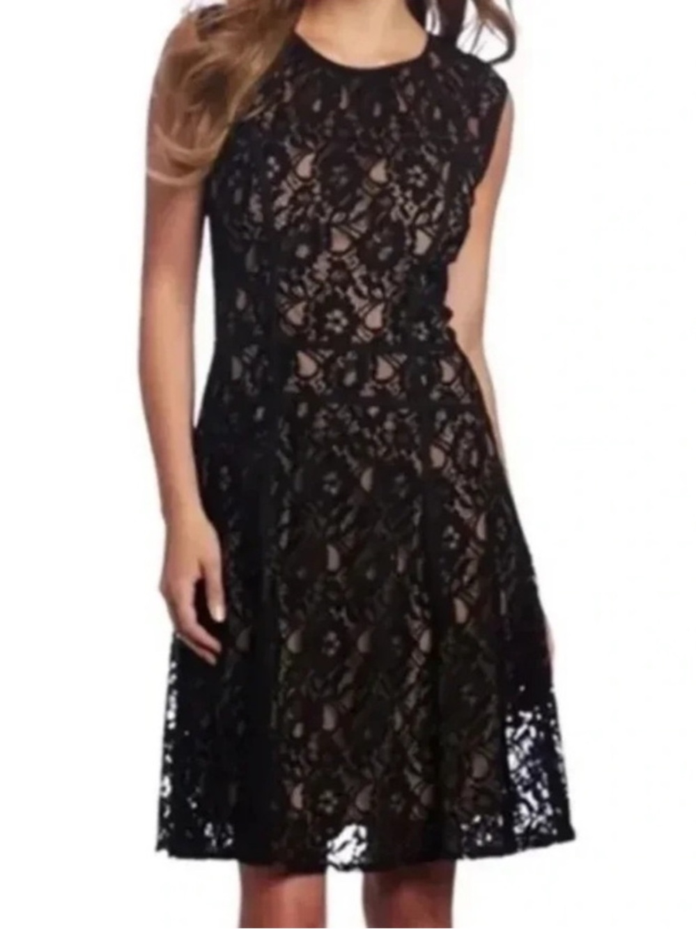 BCBG MAX AZRIA Khloe Lace A-Line Sleeveless Midi Cocktail Dress, Black, S